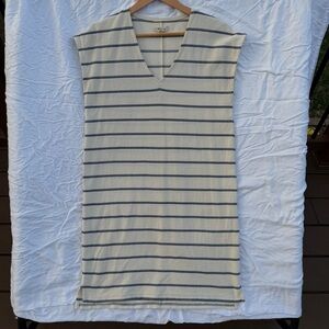 Madewell Cream V-Neck Top with Navy Stripes